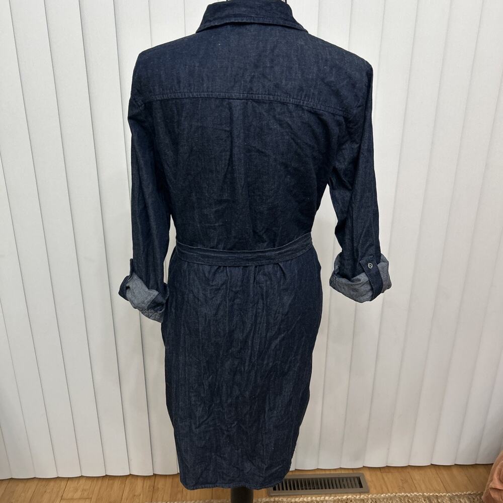 LOFT Cotton Silk Denim Shirt Dress Belted Utility Midi Casual Luxe Capsule Sz M - Picture 3 of 7